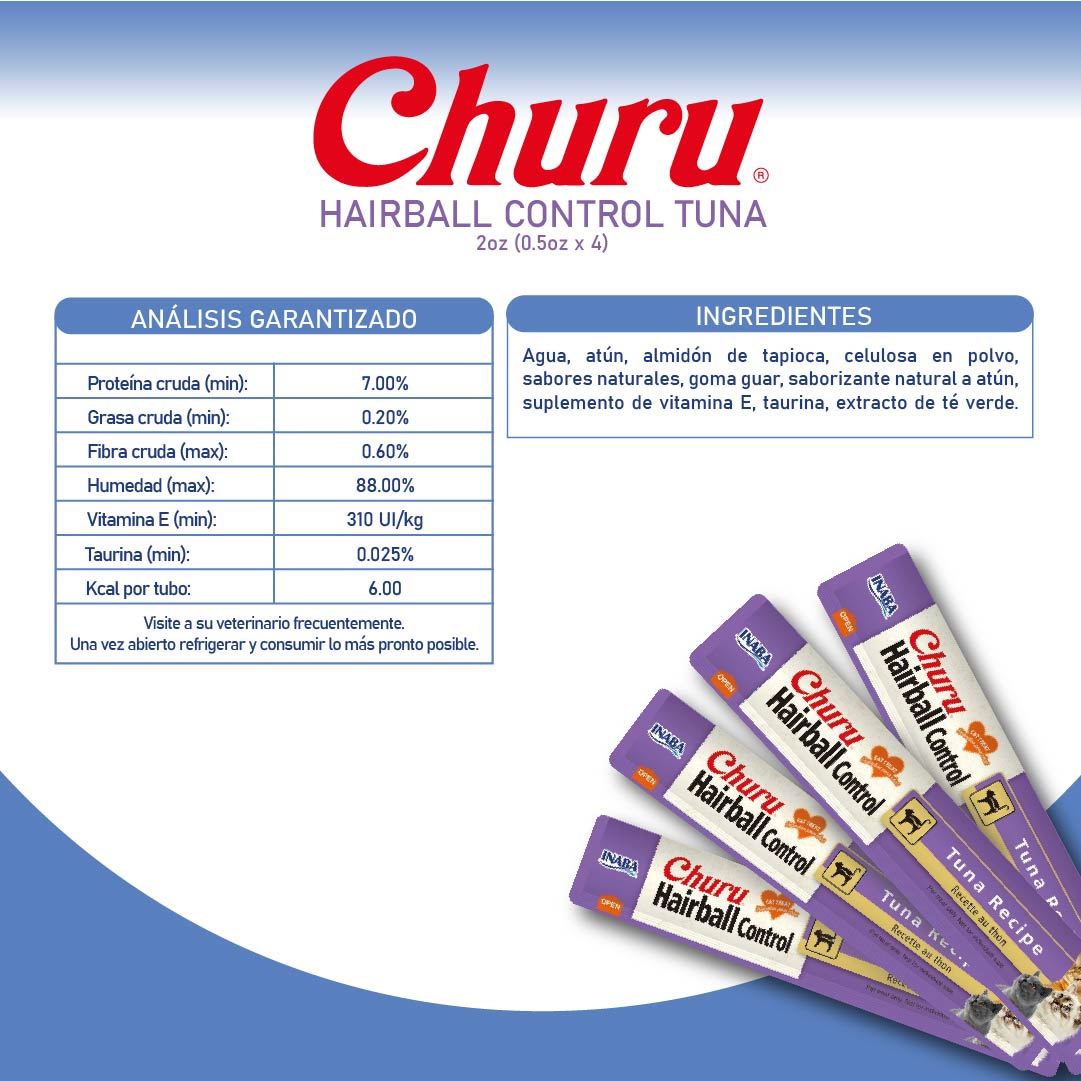 Churu Hairball – Caja con 6 Bolsas (4 tubos c/u) - Control de Bolas de Pelo