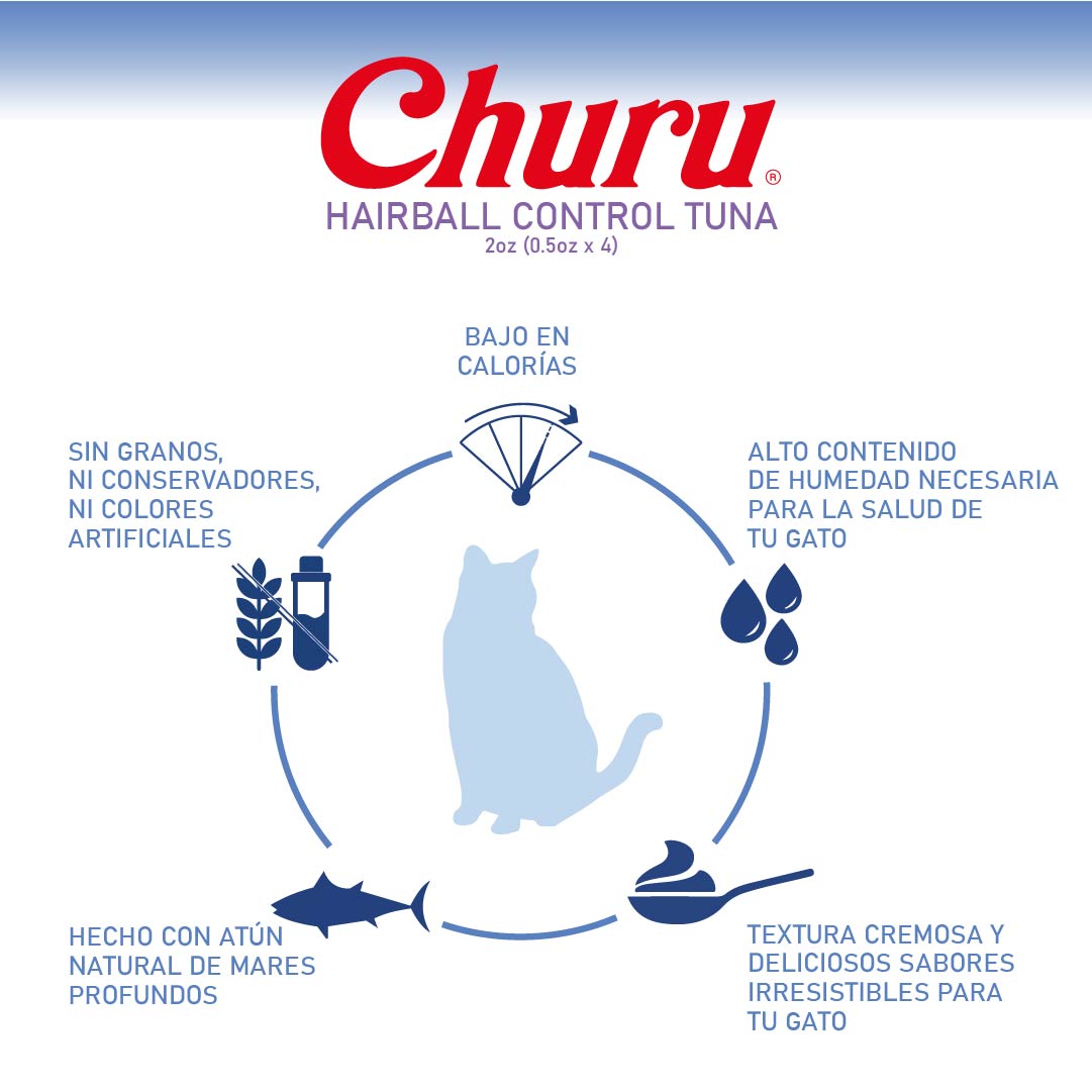 Churu Hairball – Caja con 6 Bolsas (4 tubos c/u) - Control de Bolas de Pelo