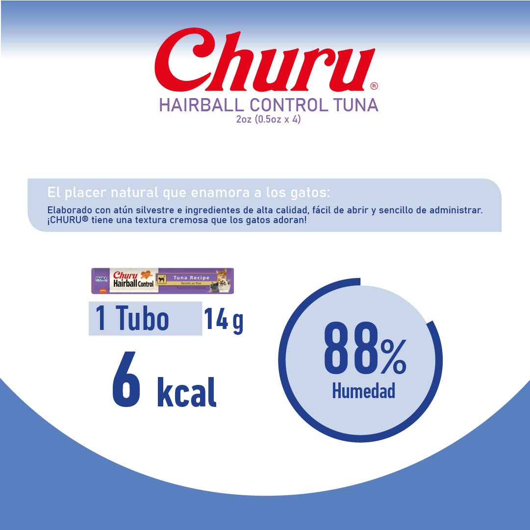 Churu Hairball – Caja con 6 Bolsas (4 tubos c/u) - Control de Bolas de Pelo
